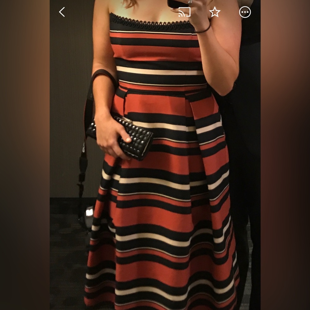Chic Strapless Striped Dress - Red, Black, White